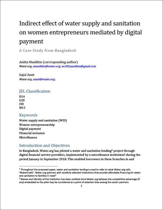 Indirect effect of water supply and sanitation on women entrepreneurs mediated by digital payment thumbnail