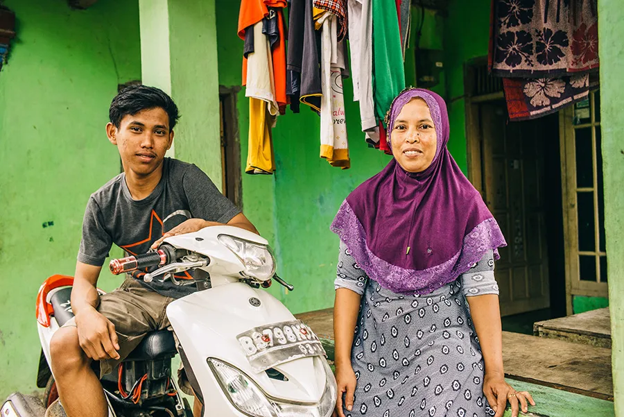 Nureni and her son in Indonesia