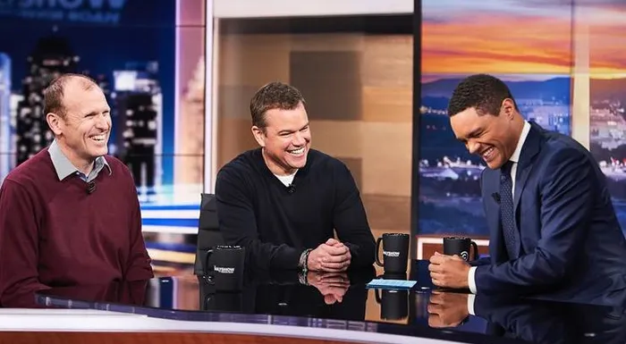 Water.org co-founders Gary White and Matt Damon being interviewed on the Daily Show with Trevor Noah.