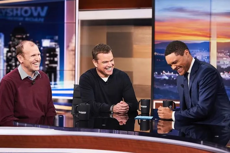 Water.org co-founders Gary White and Matt Damon being interviewed on the Daily Show with Trevor Noah.