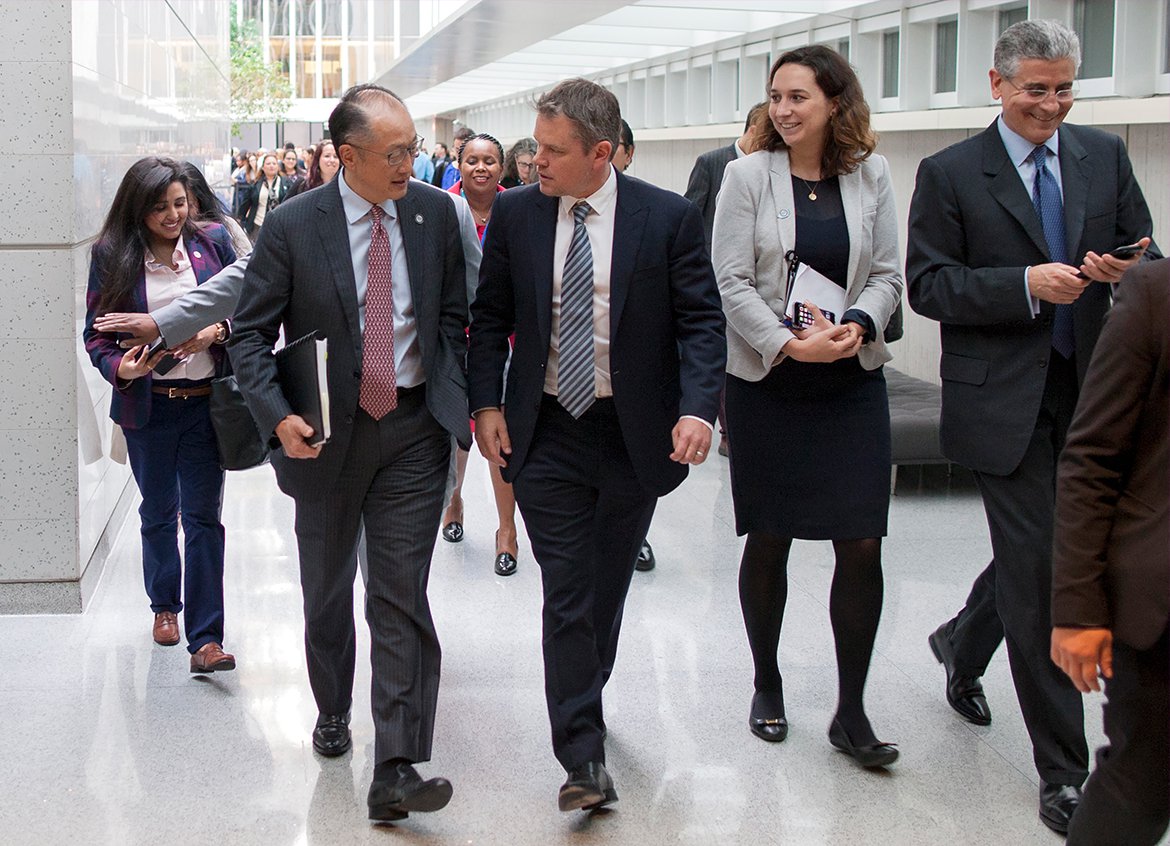 Water.org Co-Founder Matt Damon speaks with World Bank President Jim Yong Kim