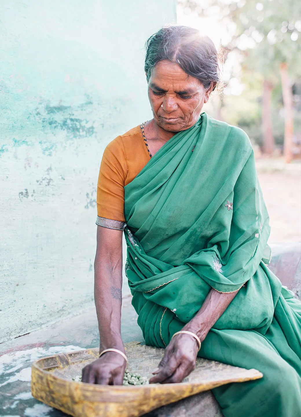 A woman works in a town near Mysore, India